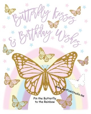 Pin the Butterfly on the Rainbow Birthday Party Game and FREE Butterfly coloring page- Game for Girls- DIY Birthday Game