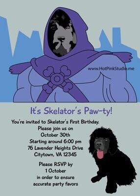 Skelator's Paw-ty Dog Birthday Party Invitation - YOU PRINT jpeg file