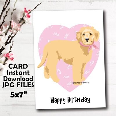 Golden Doodle Dog Puppy Happy Birthday Card For Your Love or Best Friend