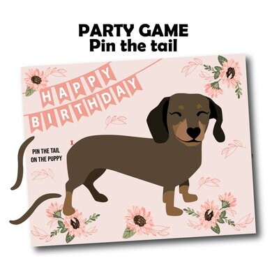 Dachshund GAME Pin the Tail on the Puppy Game, Pin the Tail on the Dog, Pin The Tail Game, Dog Party Decorations