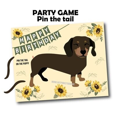 Sunflower Dachshund GAME Pin the Tail on the Puppy Game, Pin the Tail on the Dog