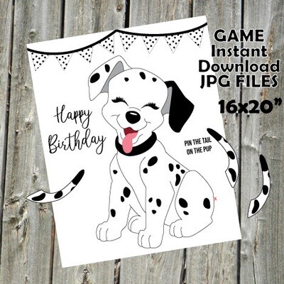 Pin the tail on the Dalmatian Puppy Game Pink Birthday Party Game for Girls