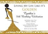 Living My Life Like It's Golden Invitation Afro Queen 50th Birthday