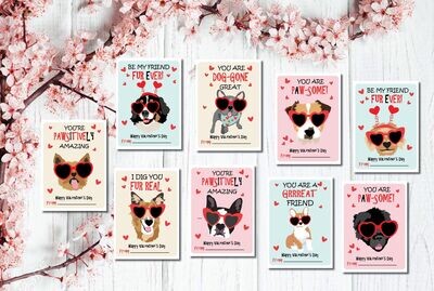 Printable Dog Valentine's Day Cards, Classroom Valentine's Day Cards for Kids, Valentine's Day Gift Tags,