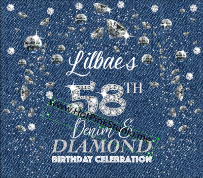 Denim & Diamond Happy Birthday Banner 8x7 foot file You Print
