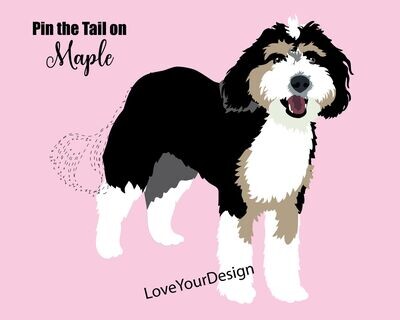 Pin the tail on the Bernie Doodle dog Game Birthday Party Game for Girls and Boys
