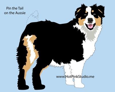 AUSSIE Pin the tail on the Australian Shepherd dog Game Birthday Party Game for Girls and Boys