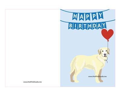CARD Golden Retriever Dog Happy Birthday Card file you print Blue