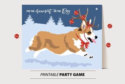 Christmas Corgi - Pin the tail on the Corgi Dog Game INSTANT DOWNLOAD - printable digital jpeg files