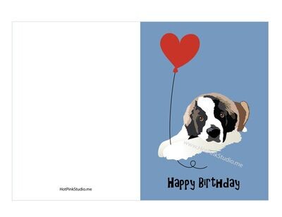 CARD St Bernard Dog Happy Birthday Card file you print Blue