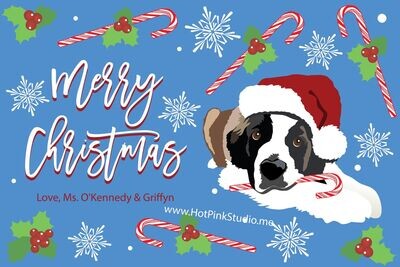 CHRISTMAS CARD Custom Design with your pet and personalized greeting - St Bernard