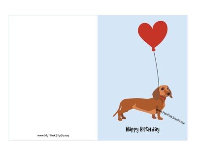 Dachshund Dog Happy Birthday Card 5x7 inch file printable