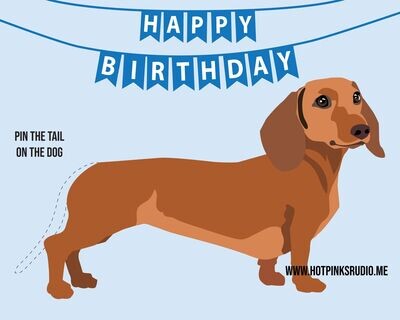 Dachshund Pin the tail on the Dachshund dog Game Birthday Party Game for Girls and Boys