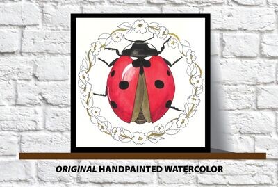Original Shimmering Gold Ladybug Watercolor Painting Handmade Ladybug Painting, Home Decor Wall Art, House warming gift