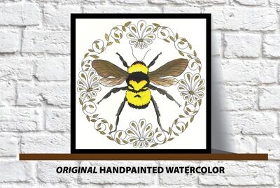 Original Shimmering Gold Bee Watercolor Painting Handmade Bee Painting, Home Decor Wall Art, House warming gift