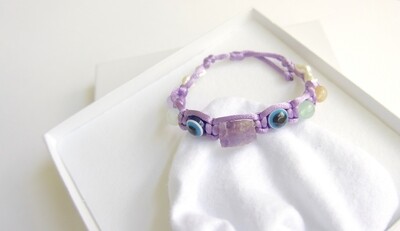 Evil Eye Raw Amethyst Bracelet