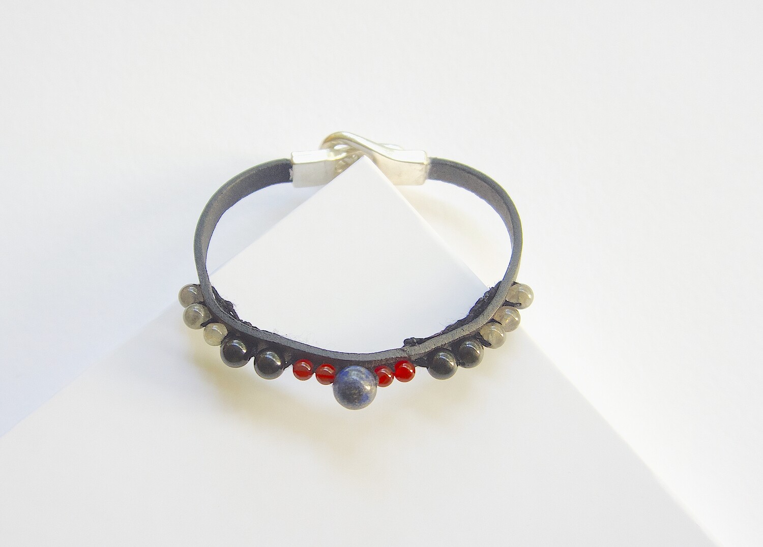 Mens Protection Leather Strap Carnelian Obsidian Bracelet