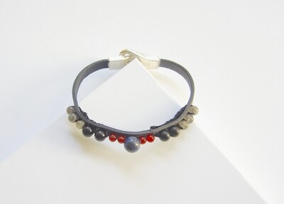 Mens Protection Leather Strap Carnelian Obsidian Bracelet