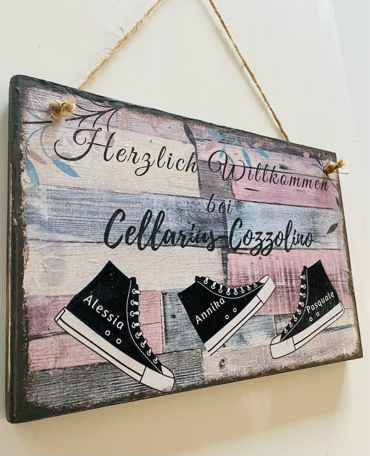 Holzschild Willkommen