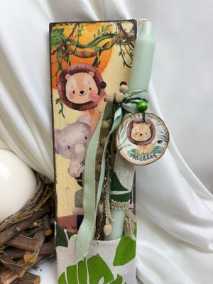 Osterkerze Löwe Set &amp; Stiftehalter aus Holz