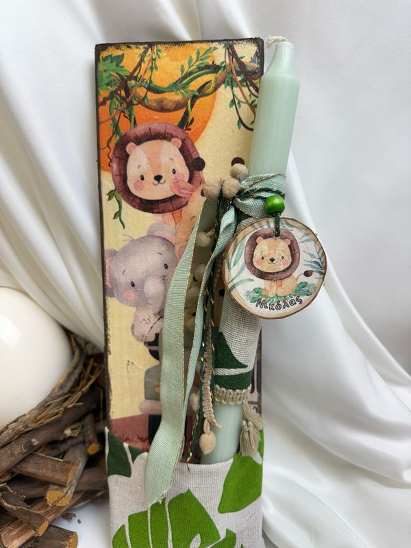 Osterkerze Löwe Set &amp; Stiftehalter aus Holz