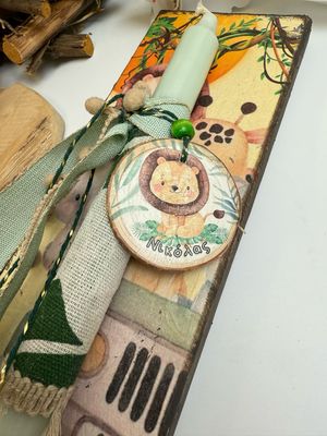 Osterkerze Löwe Set &amp; Stiftehalter aus Holz