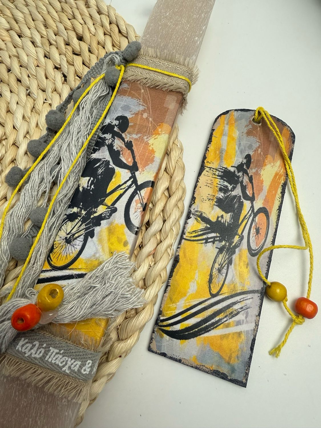 SET Osterkerze Thema Fahrrad &amp; Lesezeichen