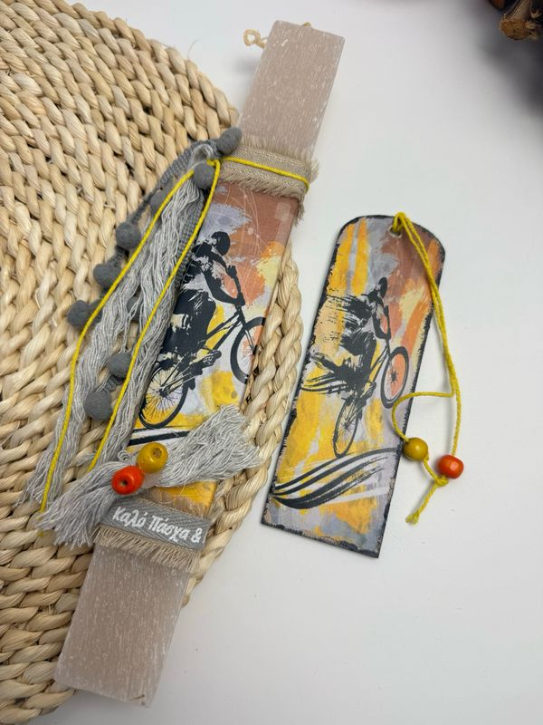 SET Osterkerze Thema Fahrrad &amp; Lesezeichen