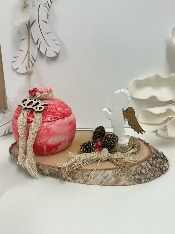 Set Granatapfel Kerze mit Engel