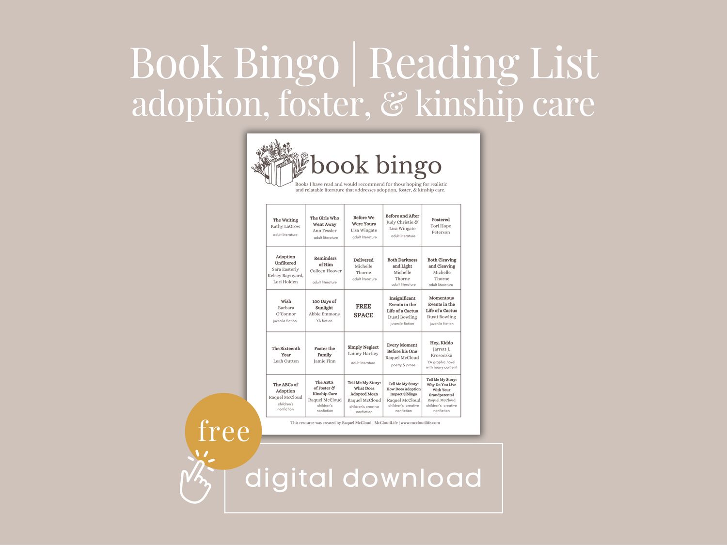 Book Bingo | Adoption, Foster, & Kinship Care | Free Digital Download