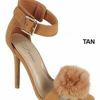 Tan Open Toe Sandal with Fur Ball