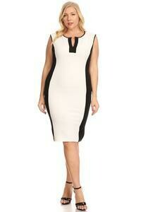 Solid White and black, sleeveless midi length dress