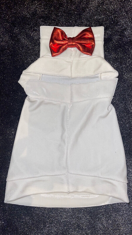 Tuxedo White Velvet W Shiny Red Bow Tie (Large)
