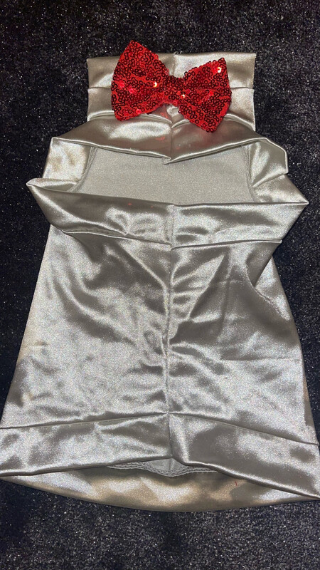 Tuxedo Silver Spandex W Red Sequin Bow Tie