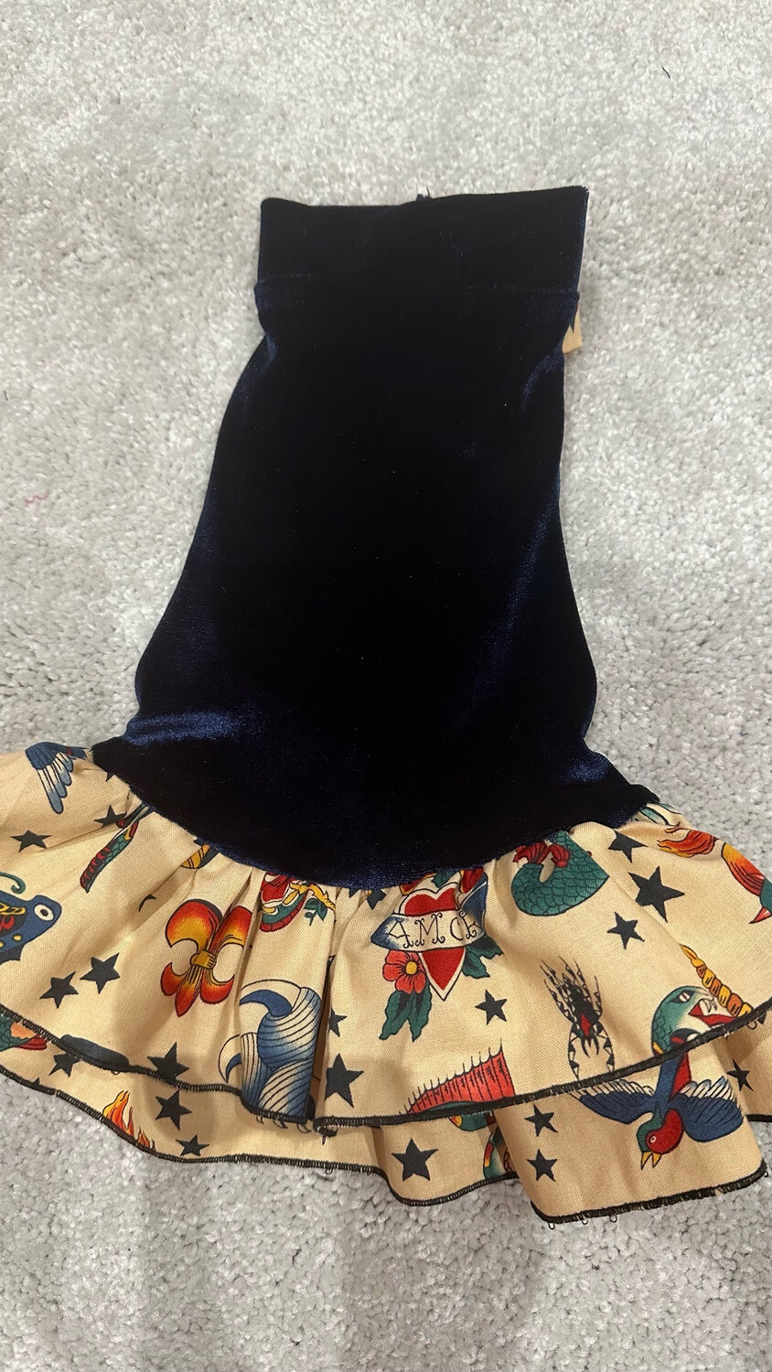 Old School Tattoo Flash Velvet Dress W Matching Bowtie (Large)