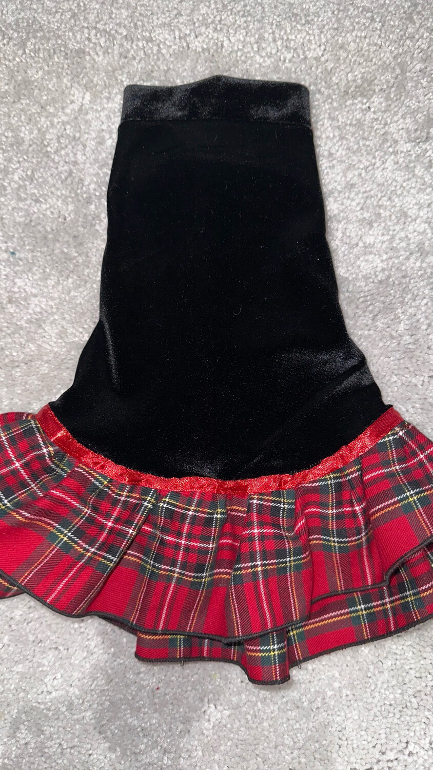 Black Velvet Tartan Flannel Dress W Rosette Accent (Large)