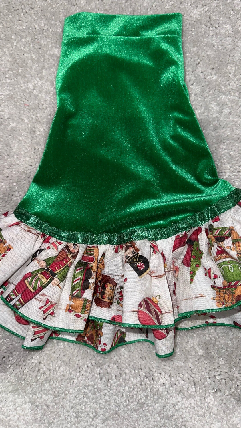 Green Velvet Nutcracker Dress W Gingham Small Bow tie (Large)
