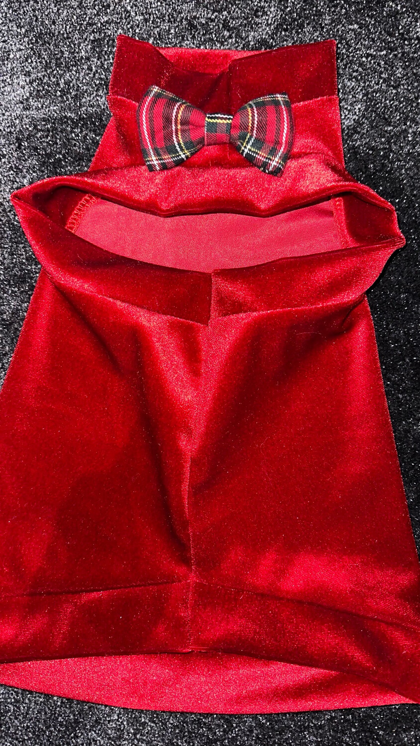 Red Velvet Tuxedo W Tartan Bowtie (Large)