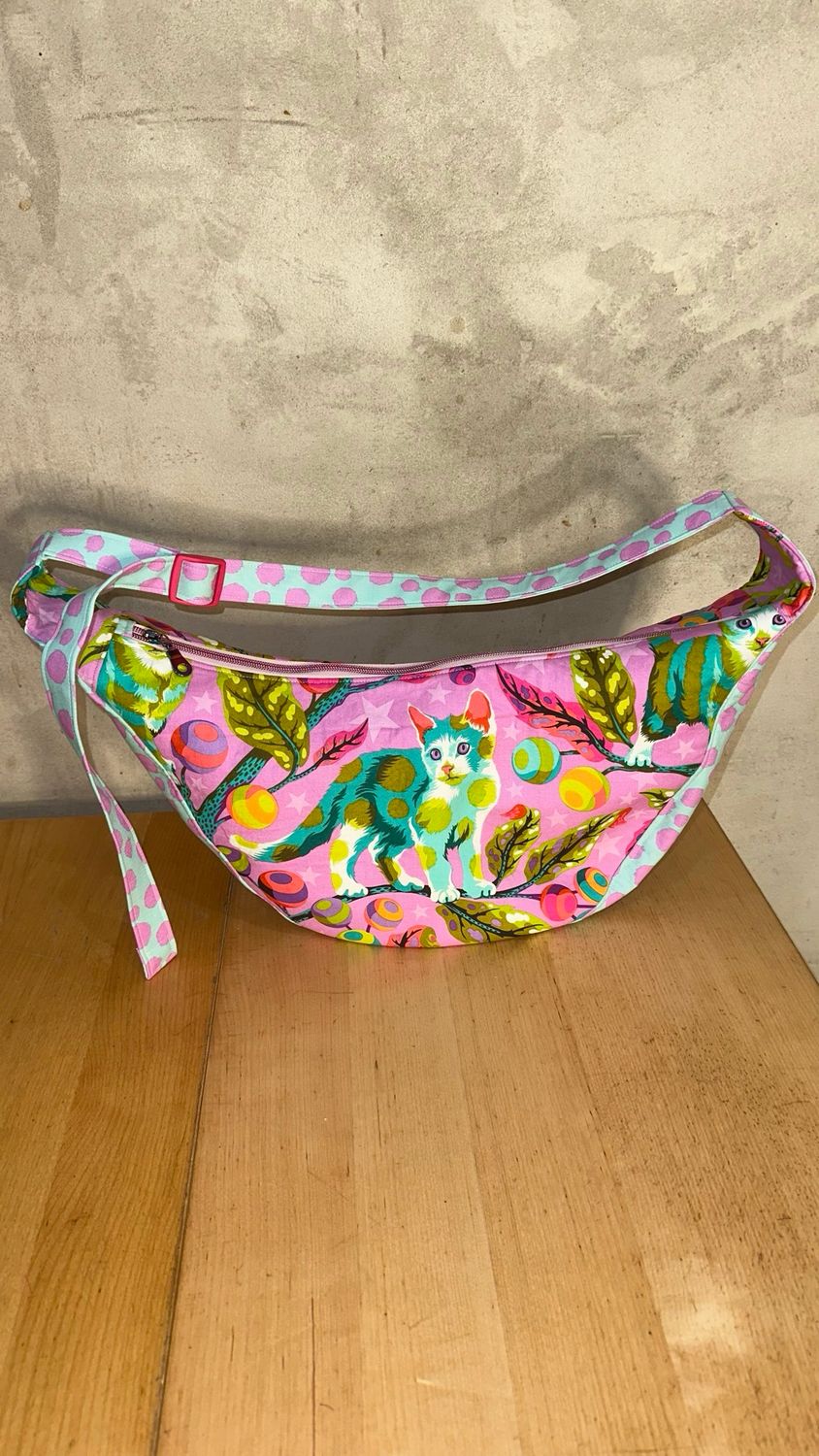 Cat Crescent Handmade Handbag W Furball Trim