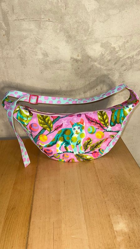 Cat Crescent Handmade Handbag W Furball Trim