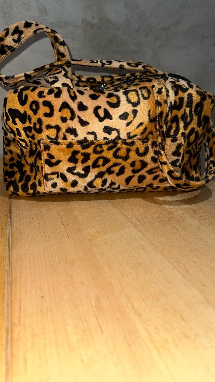 Leopard Velboa Bowler Bag W Red Satin Lining