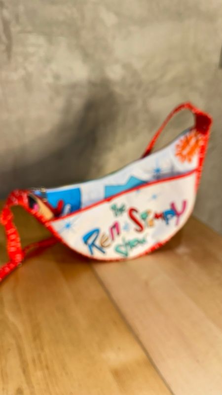 Ren &amp; Stimpy Crescent Handbag W Red Trim And Ren &amp; Stimpy Lining