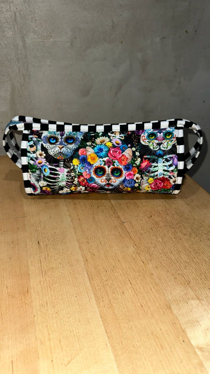 Floral Day Of The Dead Cats Zipper Bag W Glitter Zipper