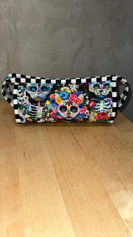 Floral Day Of The Dead Cats Zipper Bag W Glitter Zipper