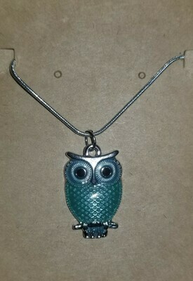Green Sterling Silver Owl Pendant