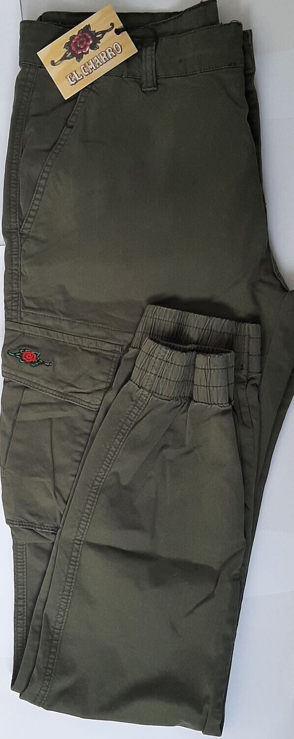 CARGO EL CHARRO CON ROSA E MARCHIO RICAMATI, COLORE: VERDE MILITARE, TAGLIA: 44