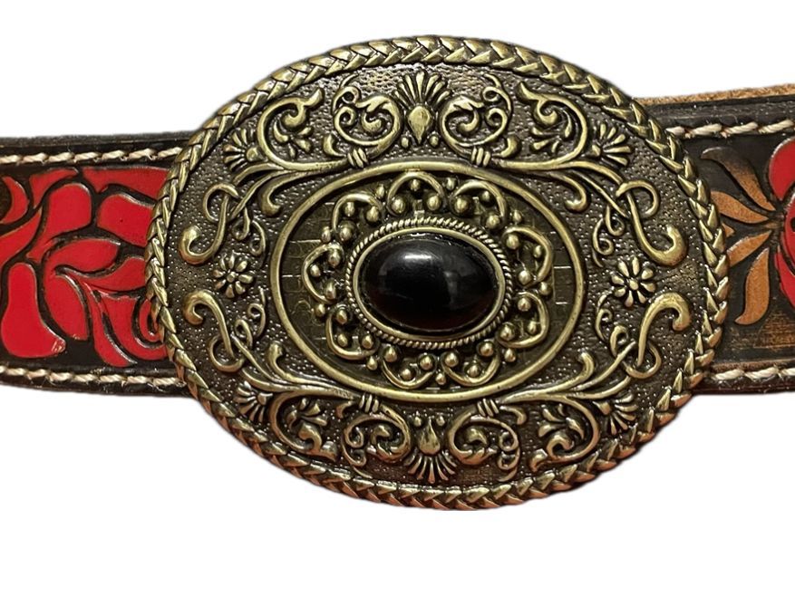 FIBBIA EL CHARRO F200B ORO ANTICATO CON PIETRA NERA