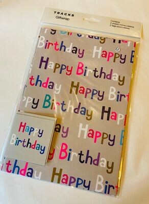 'Happy Birthday/Pink' Gift Wrap Set