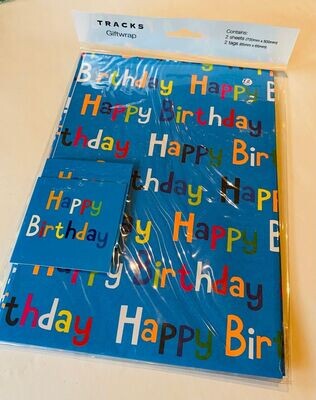'Happy Birthday/Blue' Gift Wrap Set