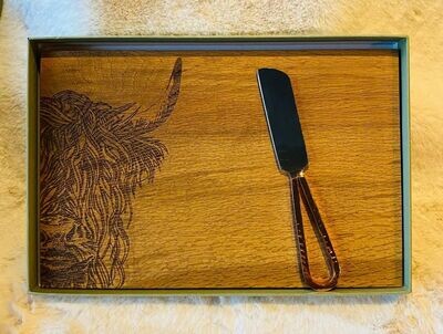 'Highland Cow' Oak Cheese Board & Knife Set